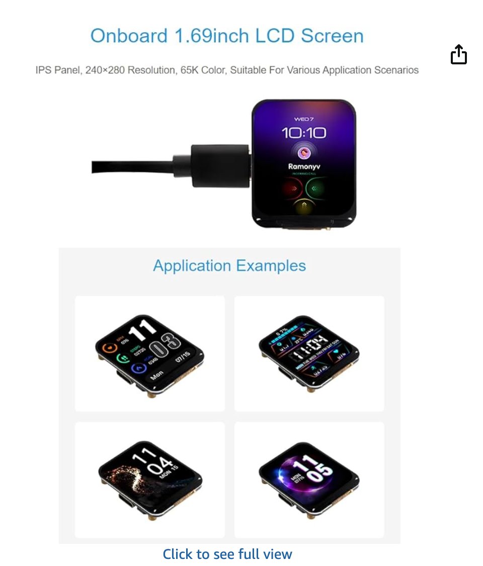 1.69 inch LCD screen and example faces