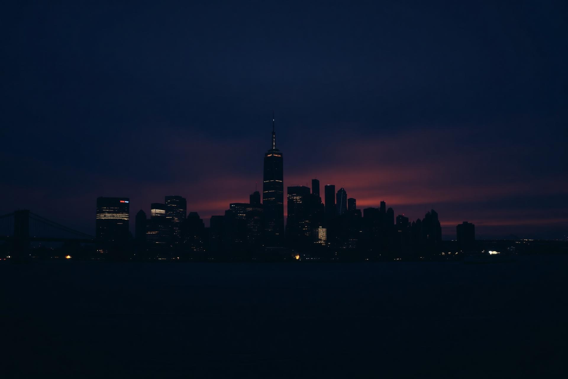 Lower Manhattan skyline at dusk